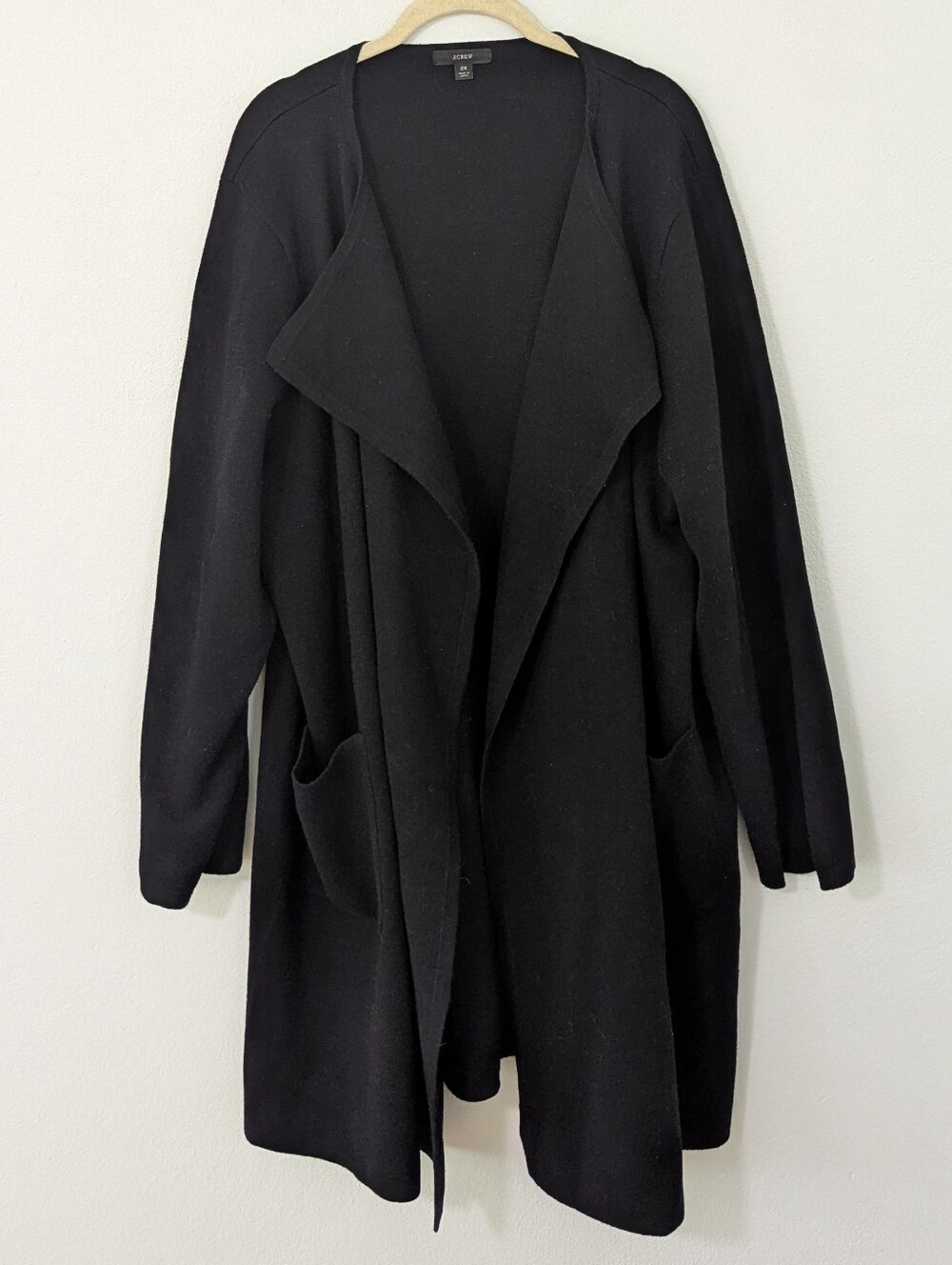 J. Crew Juliette Collarless Sweater-Blazer Open Front Wool Blend Black 2X